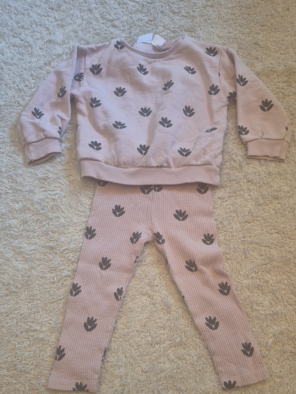 ZARA 2pc Tulip Set 18-24m Fleece Sweatshirt + Waffle Thermal Leggings Outfit